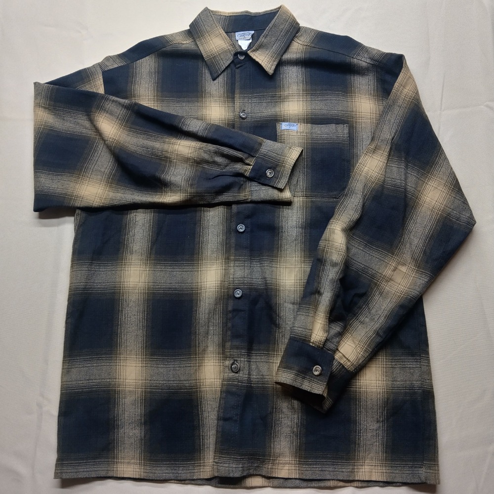 Vintage Caltop Plaid Flannel Shirt Mens Medium Tan Made in USA Style 200